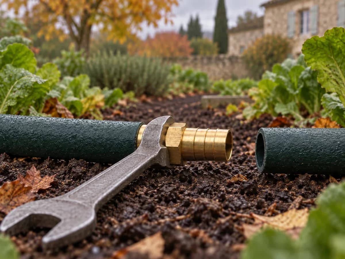 Main utilisant une clé sur l'hexagone central d'un raccord en laiton