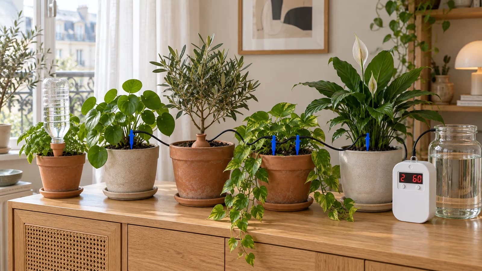 Différents systèmes d'arrosage autonome pour plantes d'intérieur
