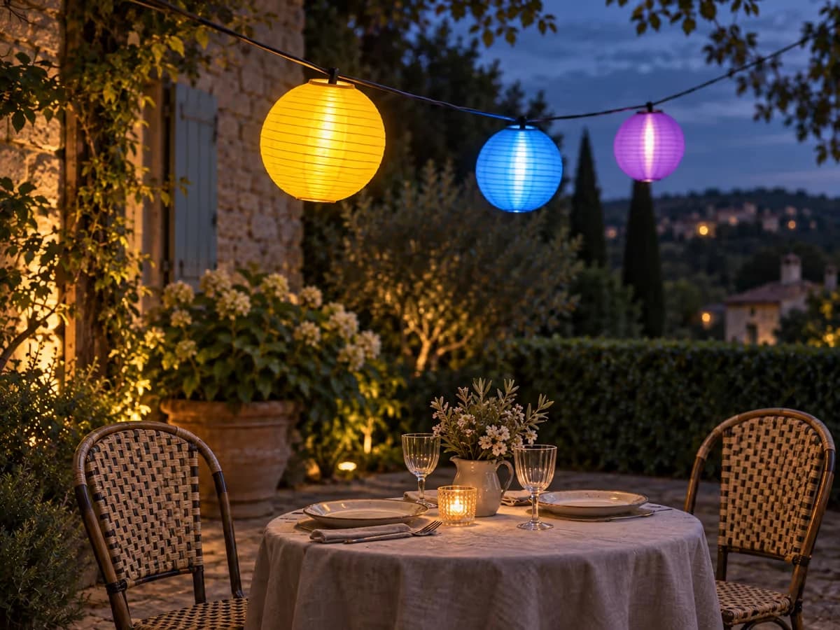 Lanterne allumée au dessus d'une table