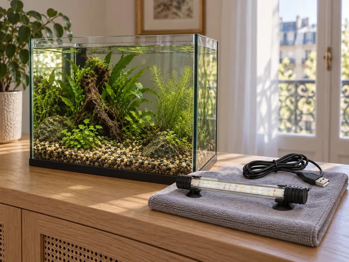 Nettoyage de la vitre de l'aquarium avant la pose des ventouses