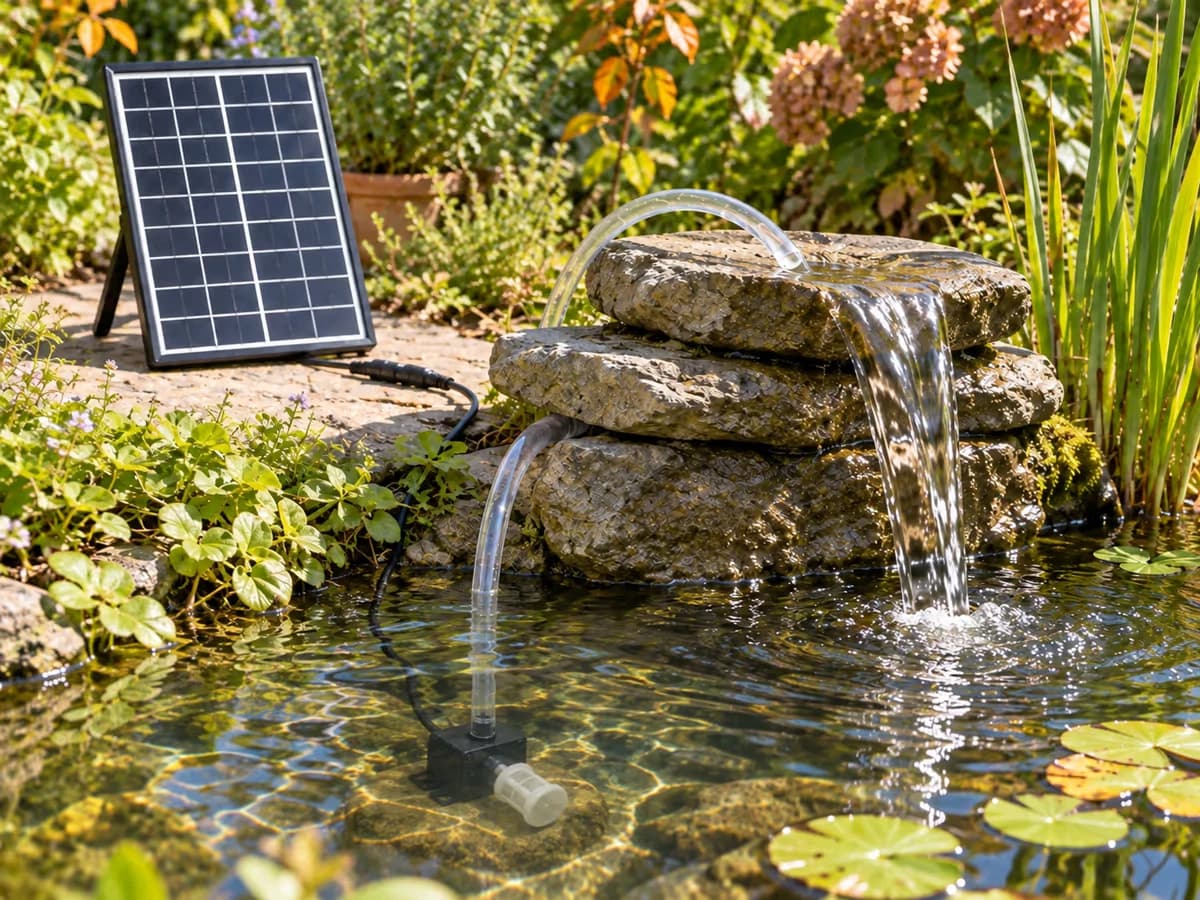 Jet d'eau testé derrière un empilement de pierres plates posées sans mortier, nappe d'eau continue en train de se former