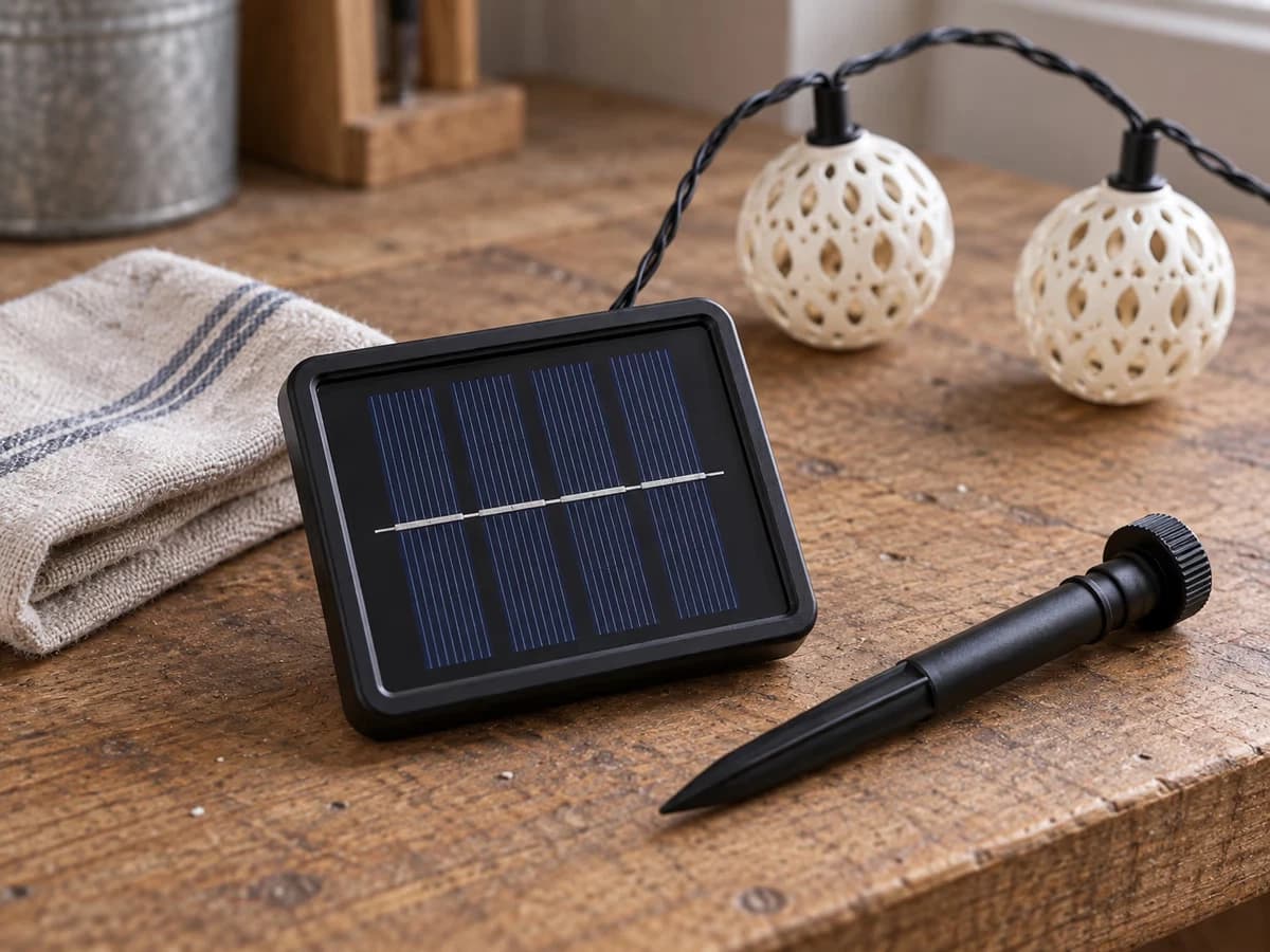 Détail du câble et du petit panneau solaire propre avant rangement