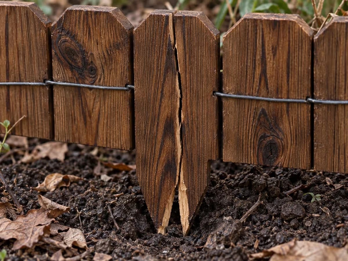 Fente ouverte le long d'une veine sombre sur une lame de pin carbonisé, pointe fendue au bas du panneau