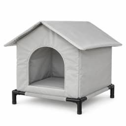 Abri cave pliable pour chat, gris clair, monté et vu de face sur fond blanc