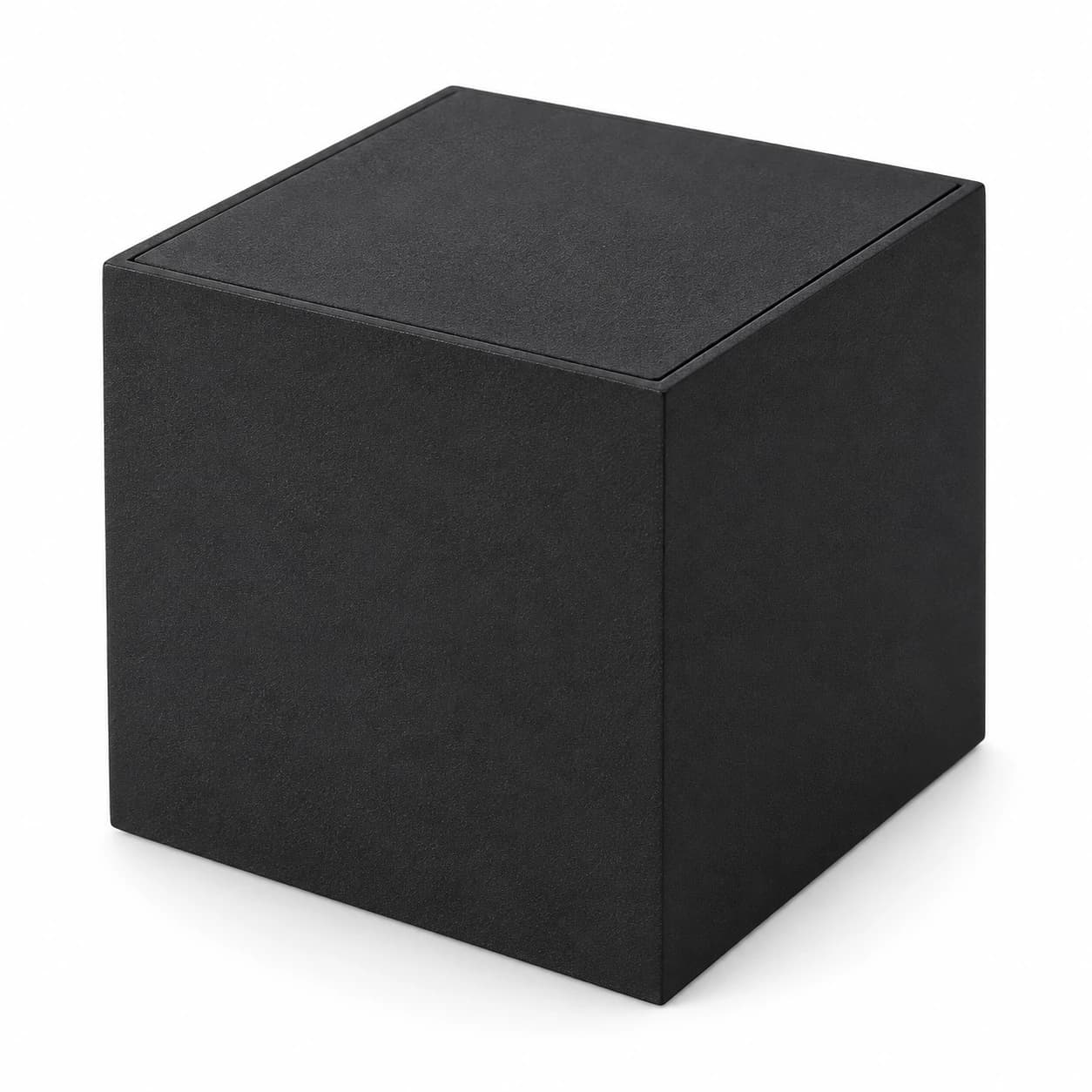 L'applique murale carrée noire, cube mat de 10 cm sur fond blanc, les deux volets fermés