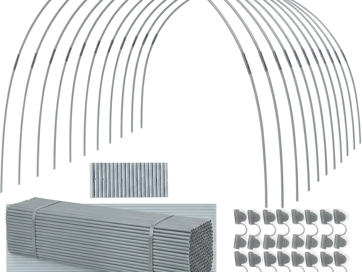 Détail d'un connecteur reliant deux tiges de fibre de verre en arceau