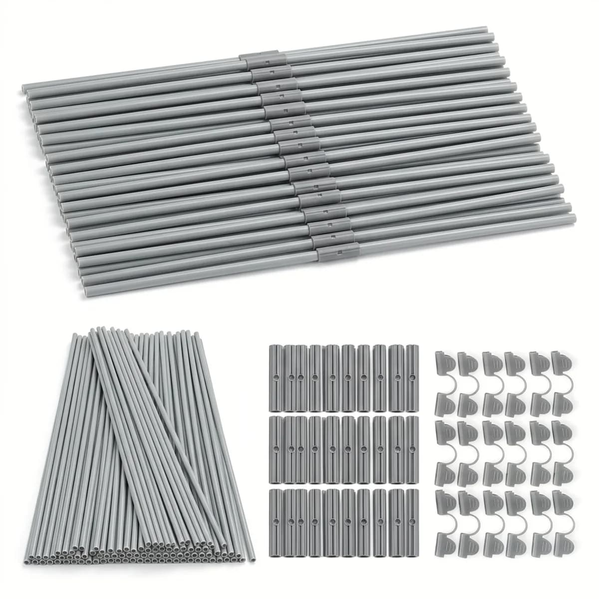 Kit d'arceaux de potager en fibre de verre gris avec connecteurs et clips de maintien