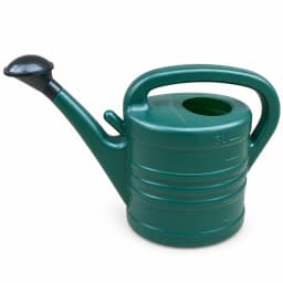 Arrosoir 5 L en plastique vert foncé, corps cylindrique et bec latéral, sur fond neutre