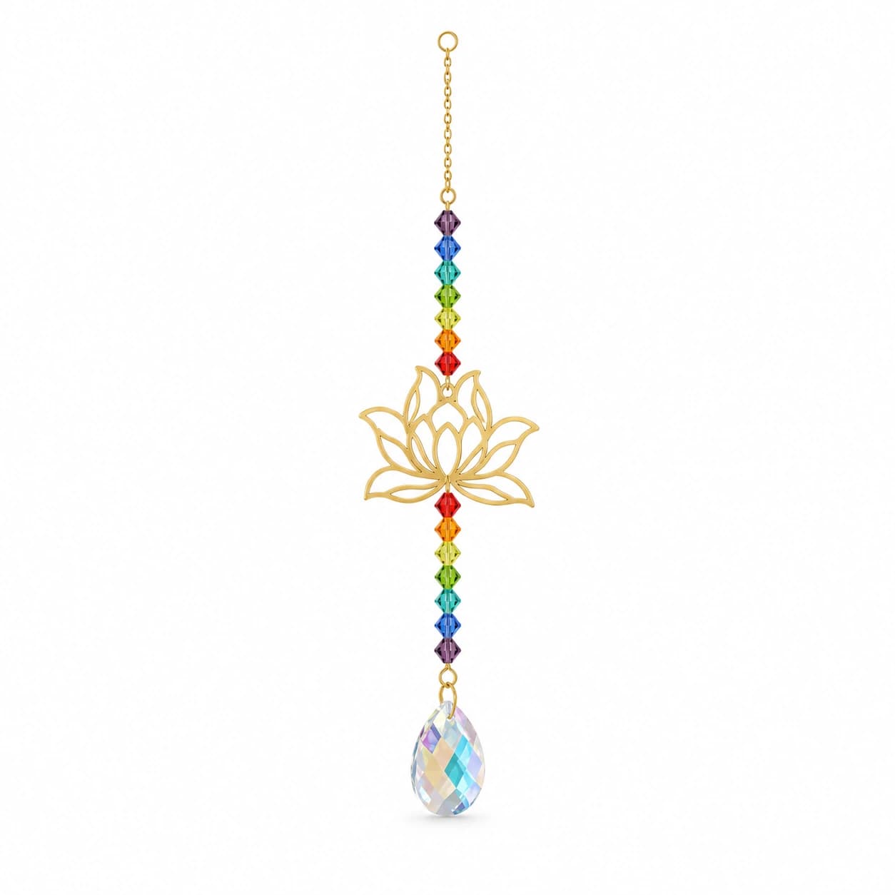 Attrape-soleil lotus en verre coloré, perles irisées à suspendre, vue principale