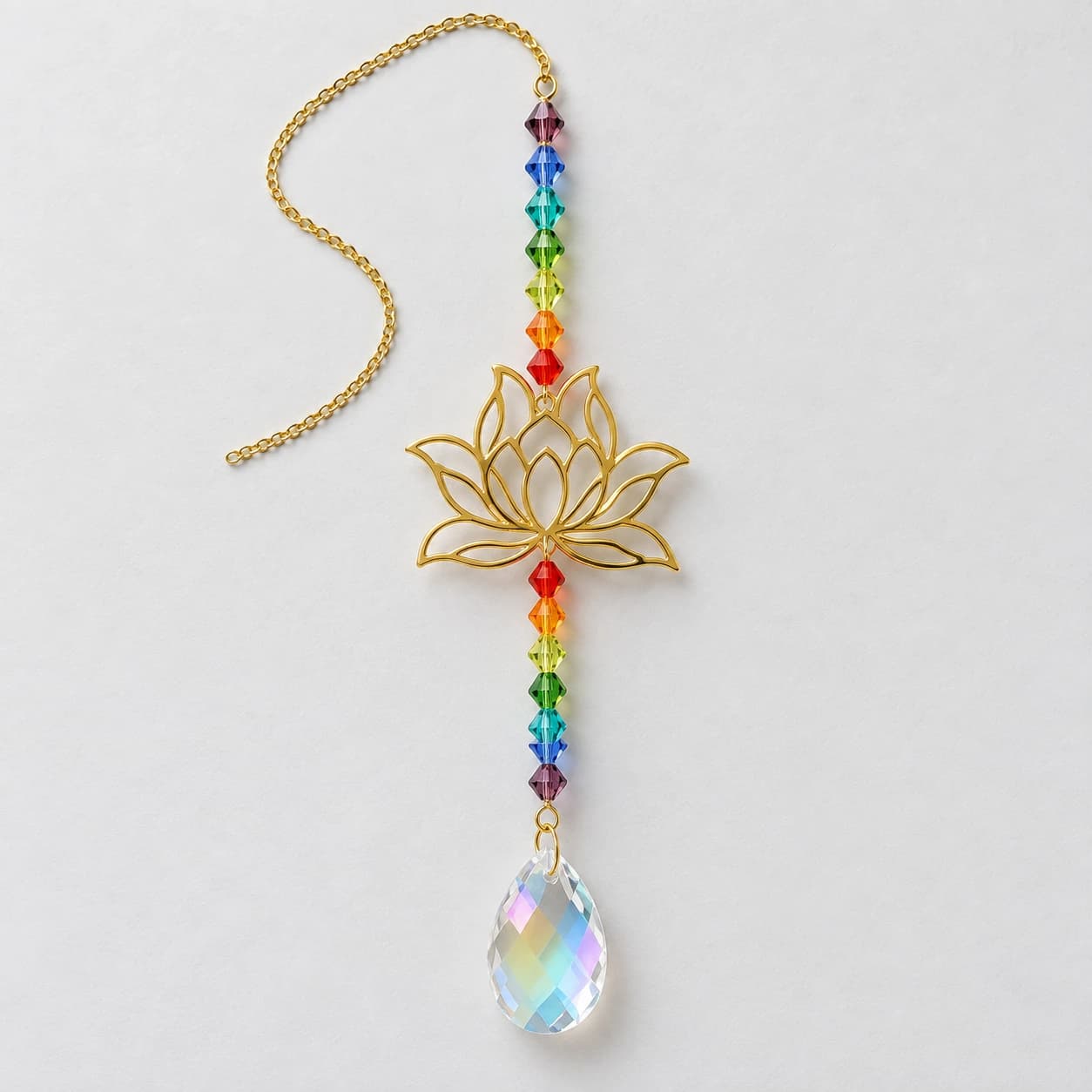Attrape-soleil lotus en verre coloré, perles irisées à suspendre, vue 5
