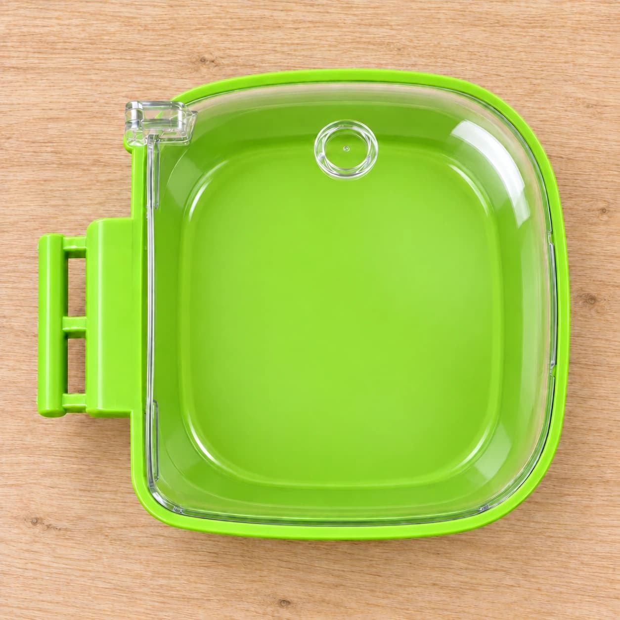 Le bac de bain cube livré monté : cuve vert anis et dôme transparent emboîté