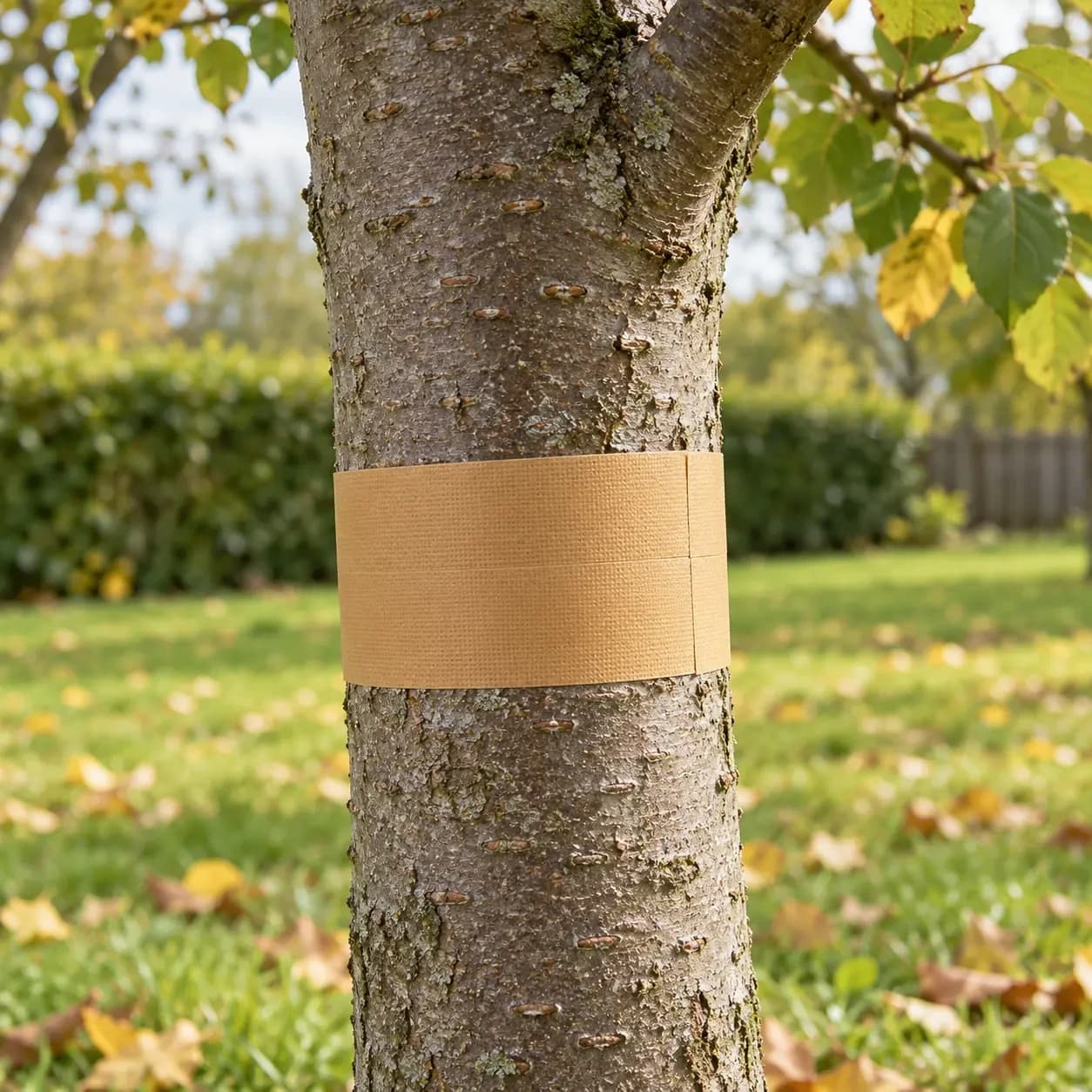 Ceinture de glu arboricole 20 m, un rouleau pour ceinturer tout le verger, en usage