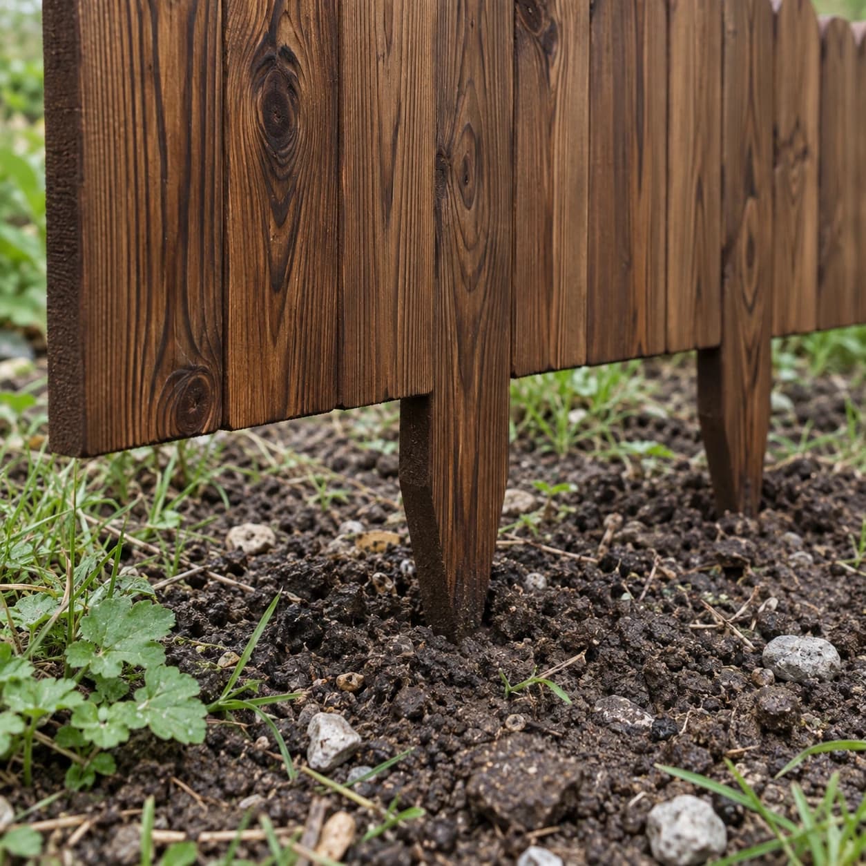 Détail des deux lames en pointe sous le panneau, avant la plantation