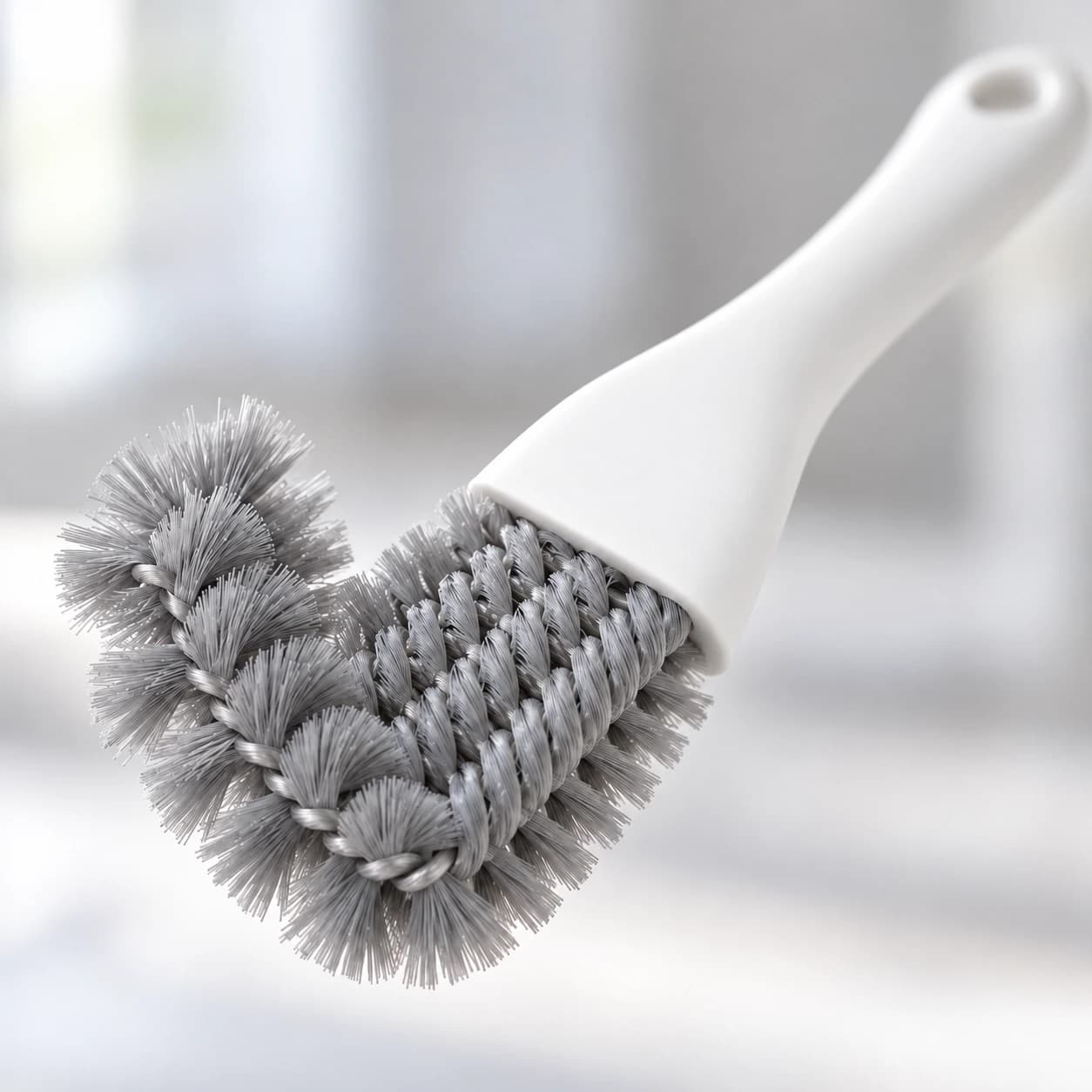 Gros plan de la tête en éventail de la brosse à cage, poils gris en fil torsadé et col blanc