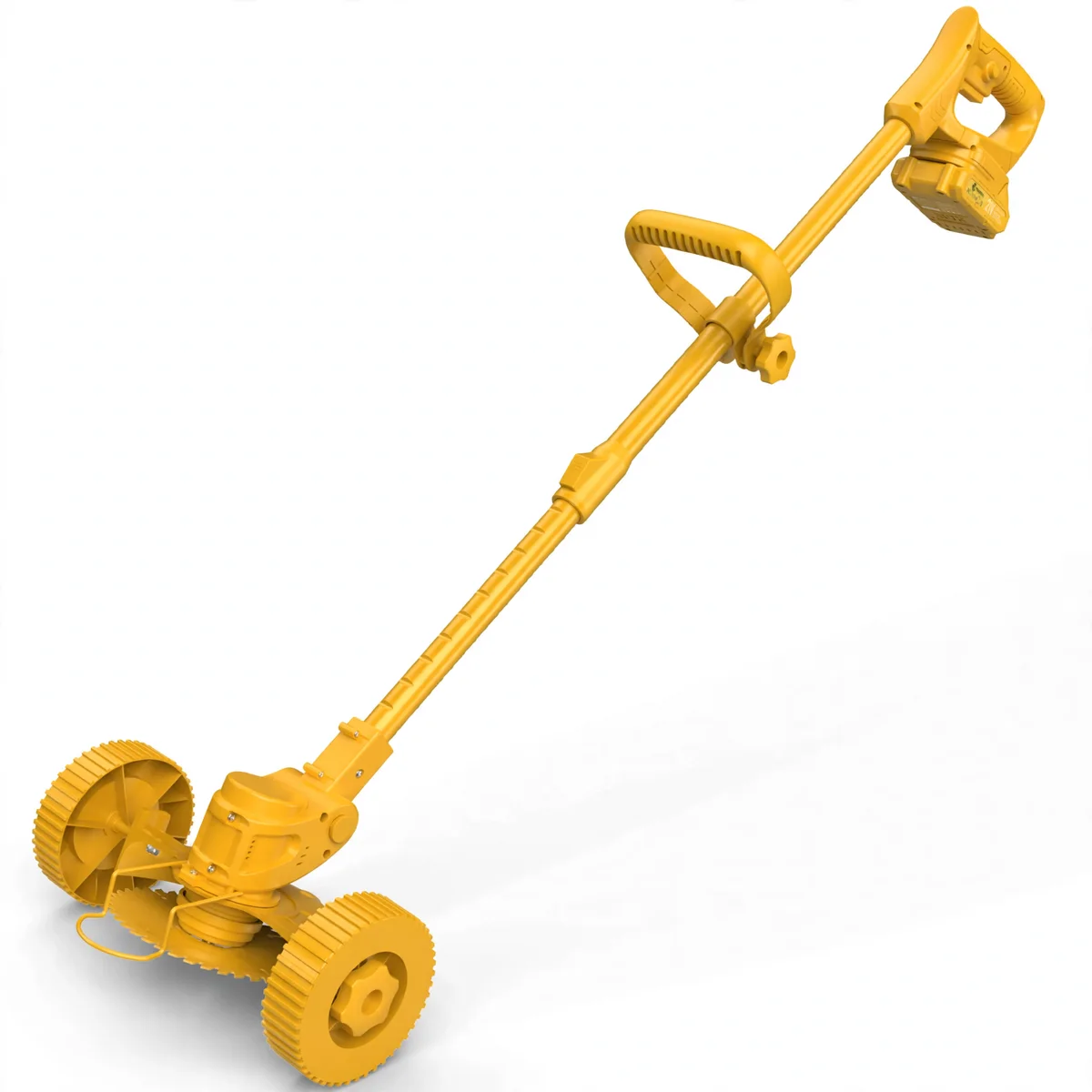 Coupe bordure compact sur batterie avec roue de guidage, posé sur une allée