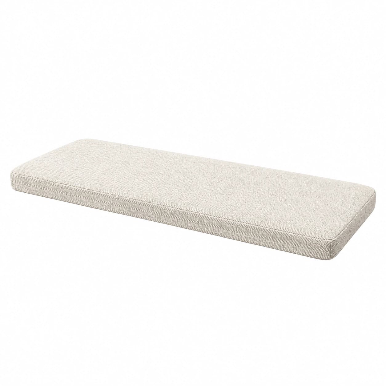 Galette d'assise blanc cassé de 120 cm sur fond blanc, vue de trois quarts