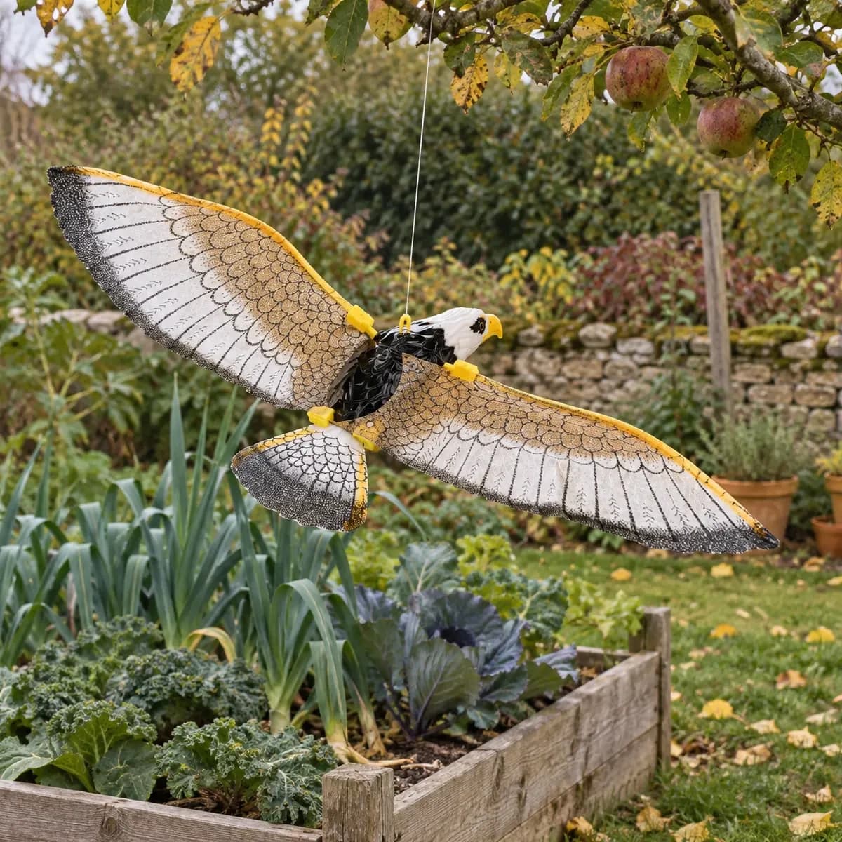 Effaroucheur d'oiseaux suspendu en forme d'aigle, en usage