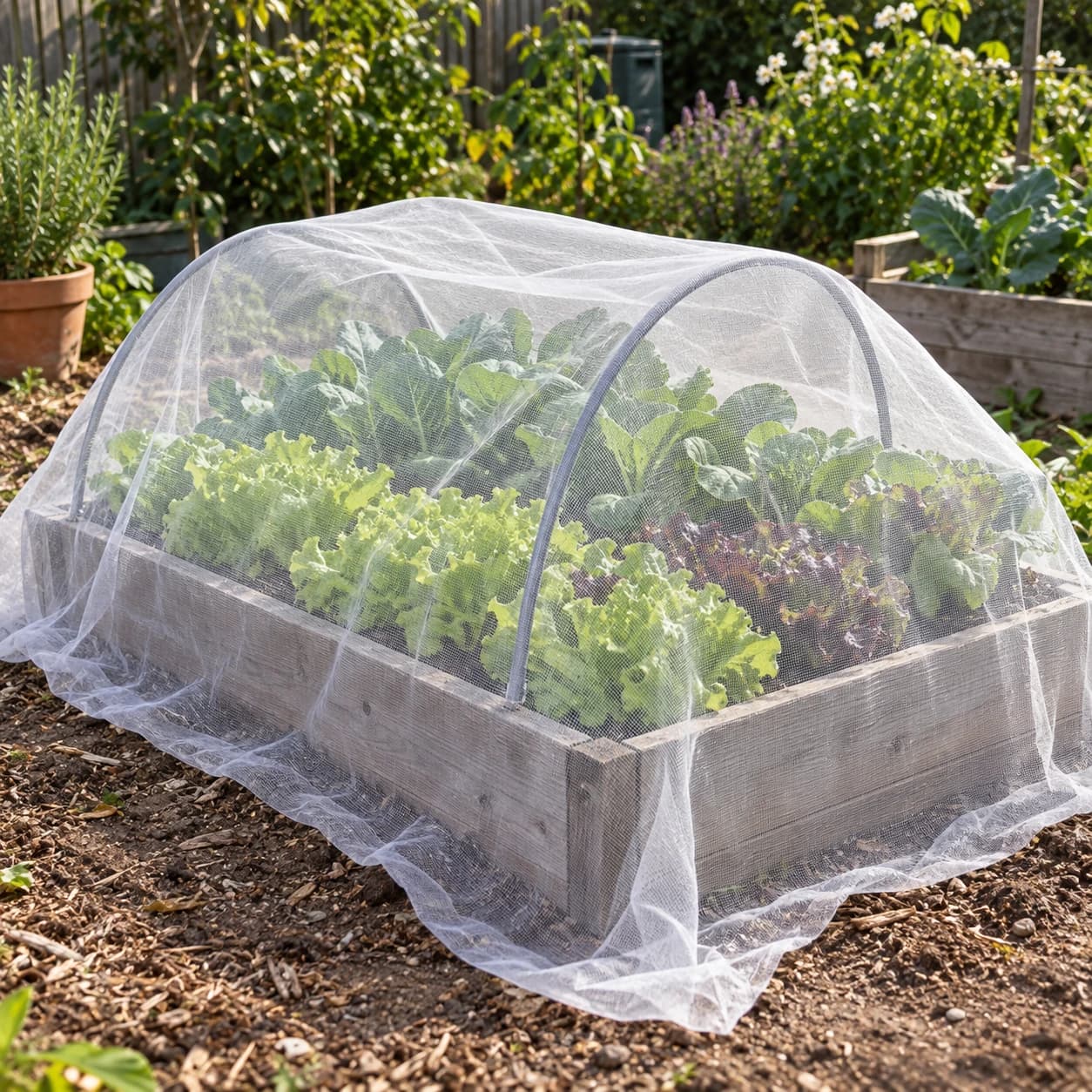 Filet posé sur un carré potager