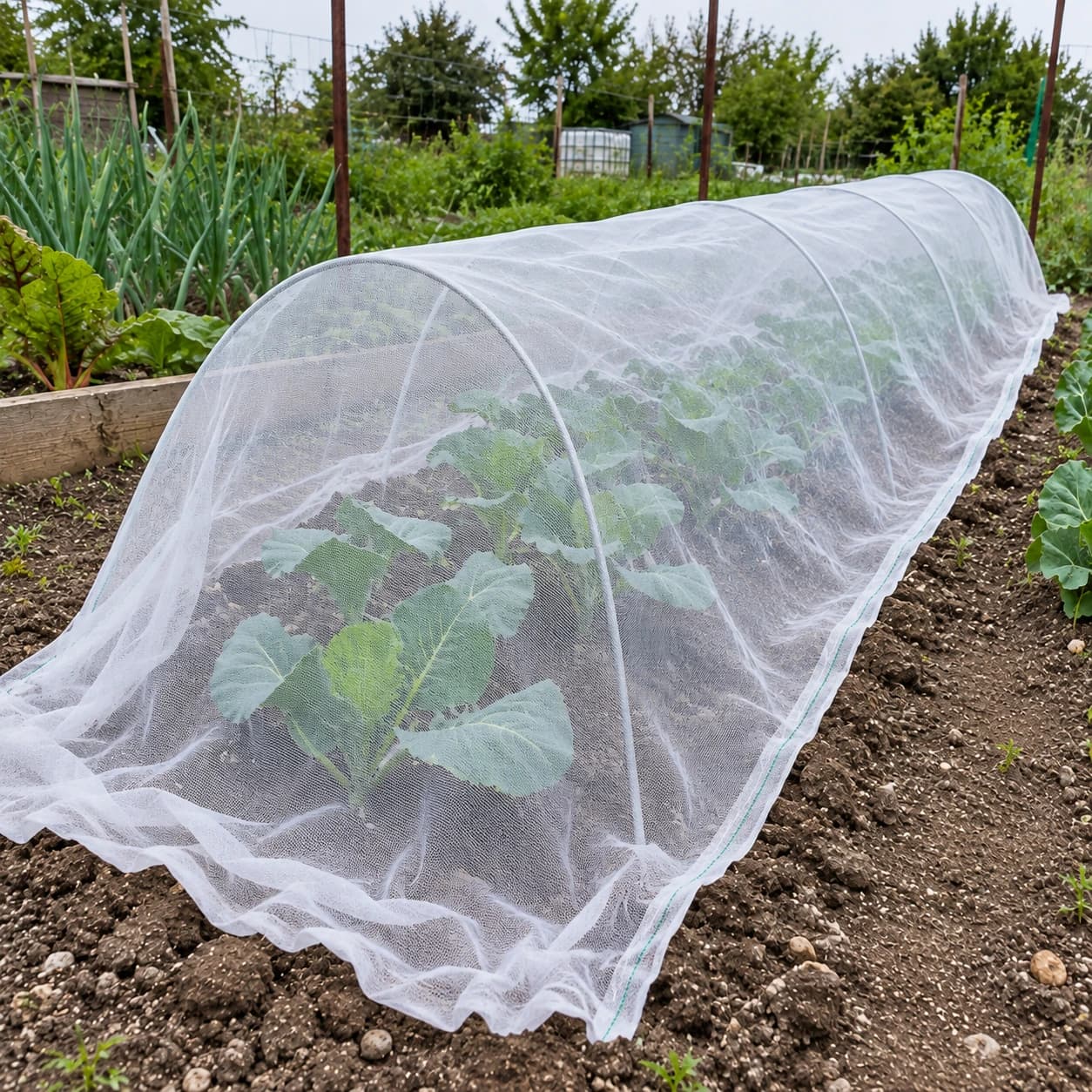 Filet anti-insectes sur un petit tunnel de culture