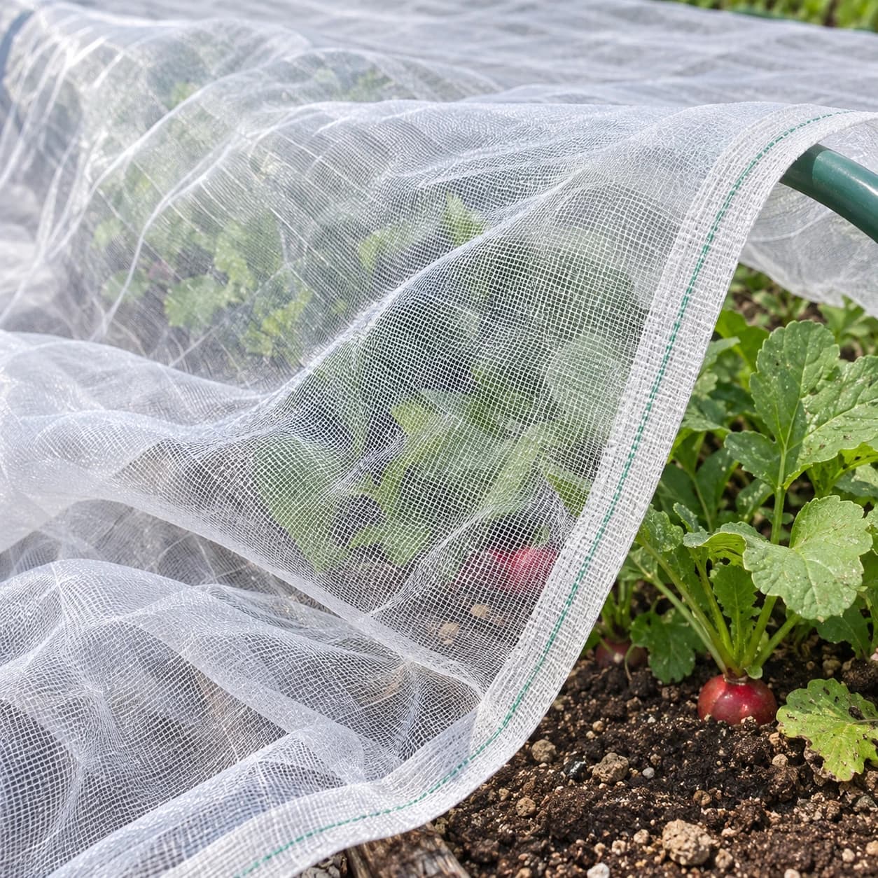 Bord du filet soulevé pour accéder aux légumes