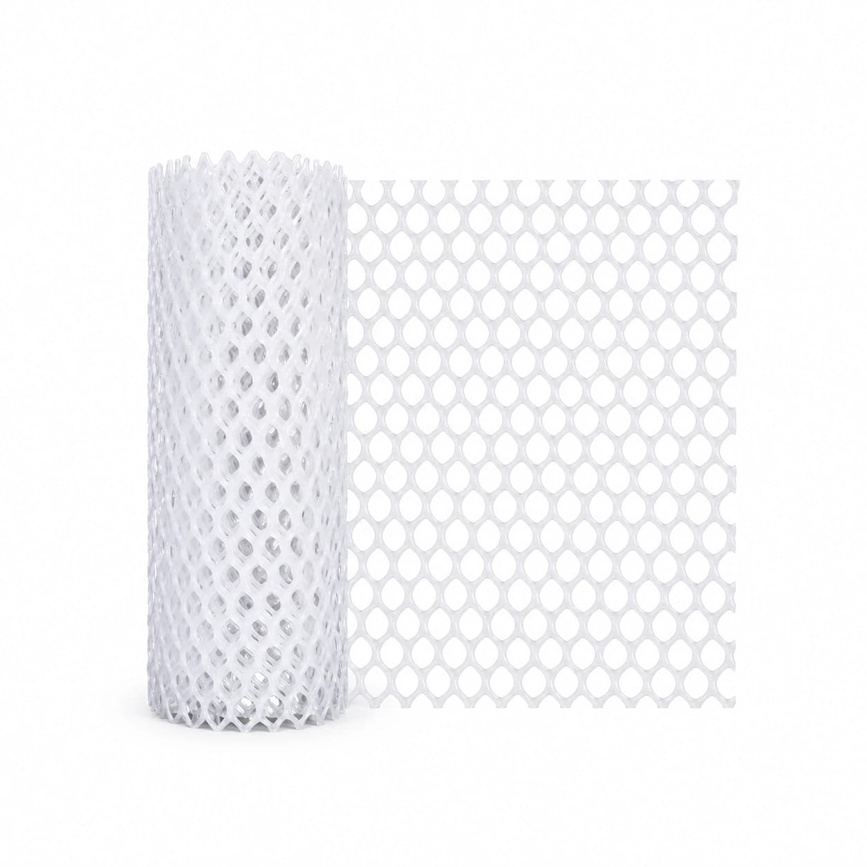 Rouleau de filet de clôture blanc à maille hexagonale avec un pan déployé à plat