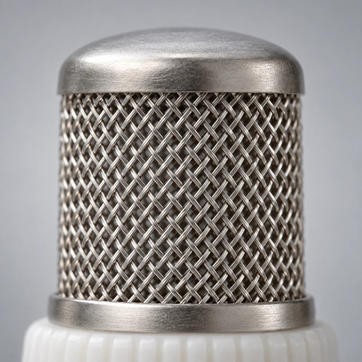 Cage à tamis en acier inoxydable de 24 mm vue de près, mailles fines sur le fond alourdi