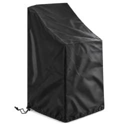 Housse de protection noire pour chaises empilables, vue de trois quarts sur fond blanc