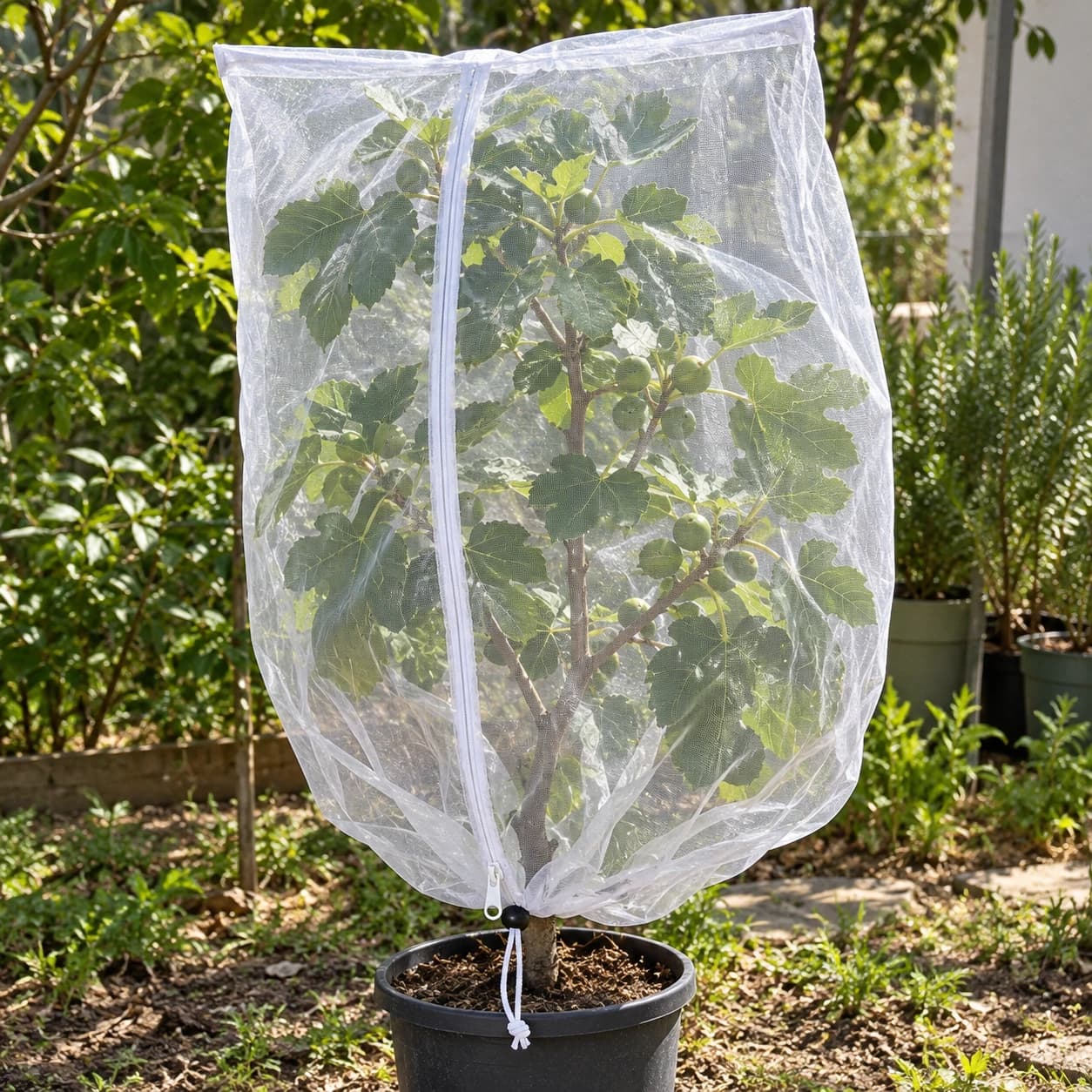 Filet fermé autour d’un jeune arbre fruitier