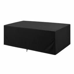 Housse noire à pans droits pour table rectangulaire, vue de trois quarts sur fond blanc