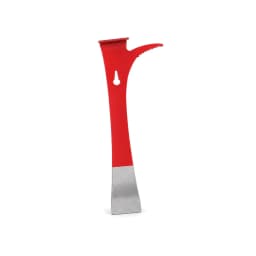 Levier-grattoir apicole de 21 cm vu de trois quarts sur fond blanc, lame plate inox et crochet dentelé