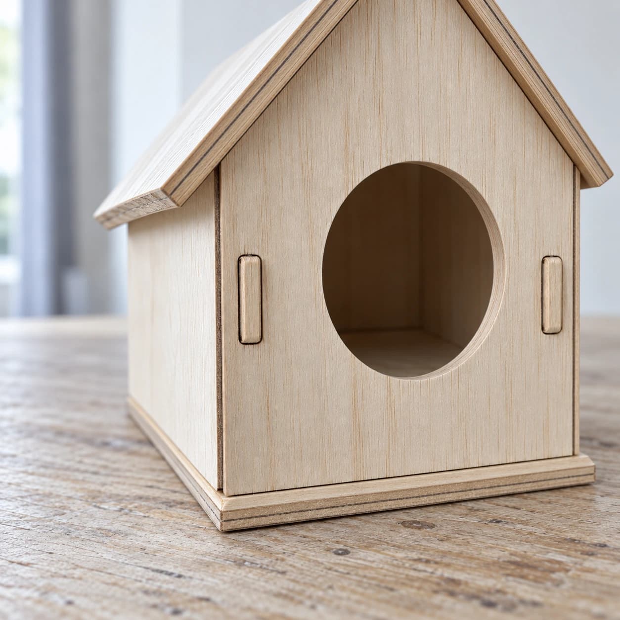 Détail du joint d'emboîtement et du socle de la maison en bois pour rongeur