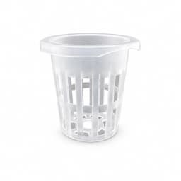 Panier de culture en maille translucide blanc, vu de trois quarts sur fond blanc de studio