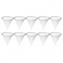 Lot de dix passoires à miel coniques en maille nylon blanc posées à plat