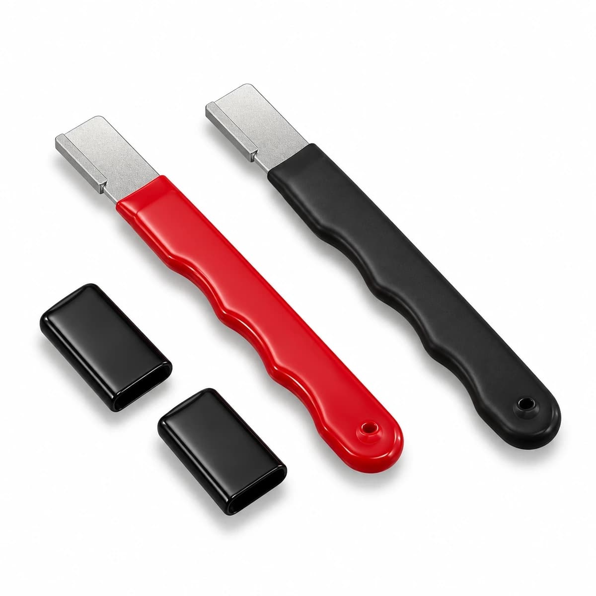 Lot de deux pierres à affûter portables, une rouge brillant et une noire mate