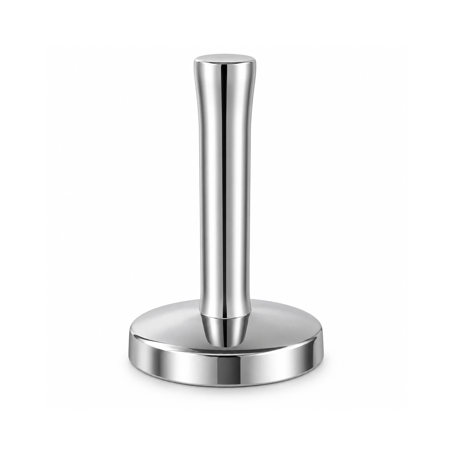 Pilon à viande en inox à tête ronde, entier, vu de trois quarts sur fond blanc de studio