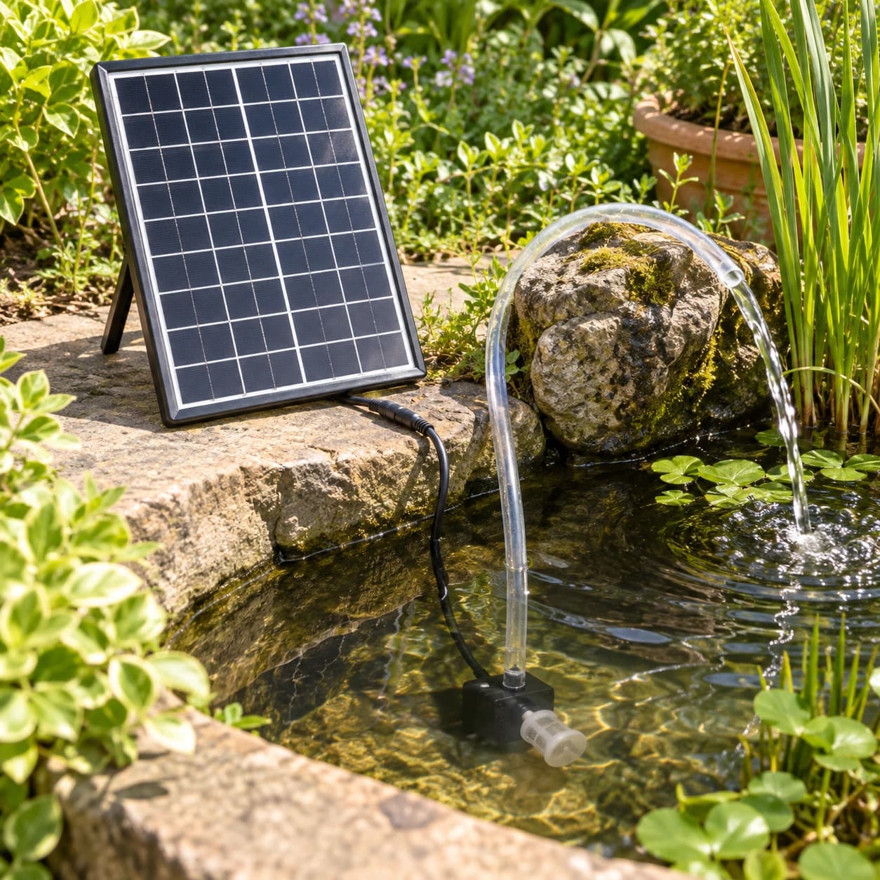 Installation solaire au bord d’un bassin