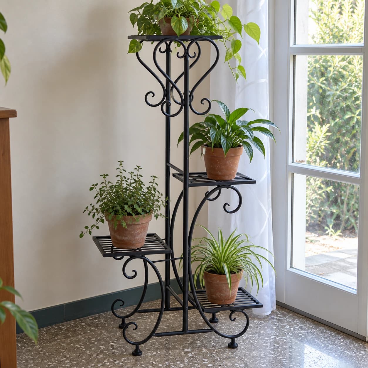 Porte-plantes avec quatre petits pots