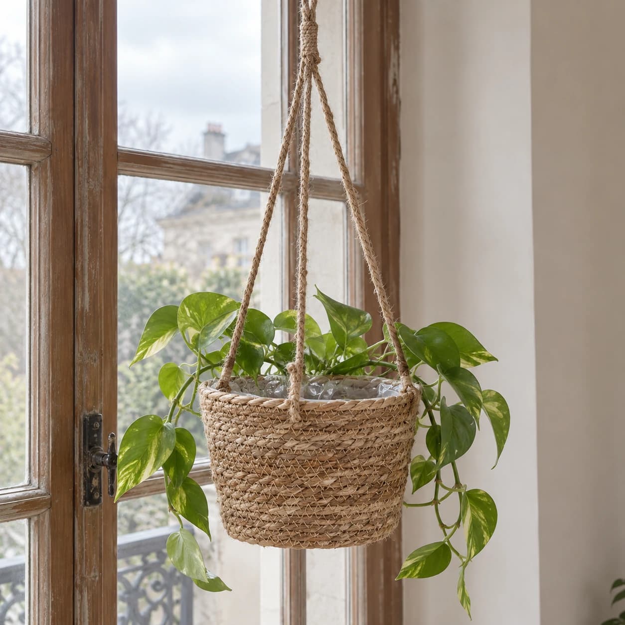 Panier suspendu près d’une fenêtre