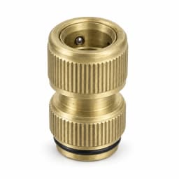 Raccord rapide en laiton avec arrêt d'eau pour tuyau d'arrosage 19 mm, sur fond blanc