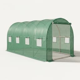 Serre tunnel galvanisee 3x2.1m, vue ensemble exterieure avec bache PE verte