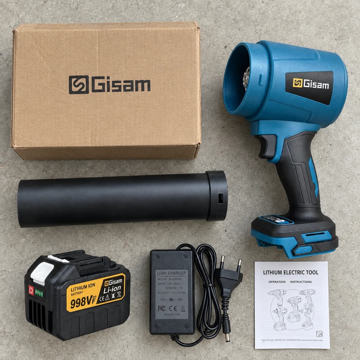Souffleur, buse, batterie et chargeur