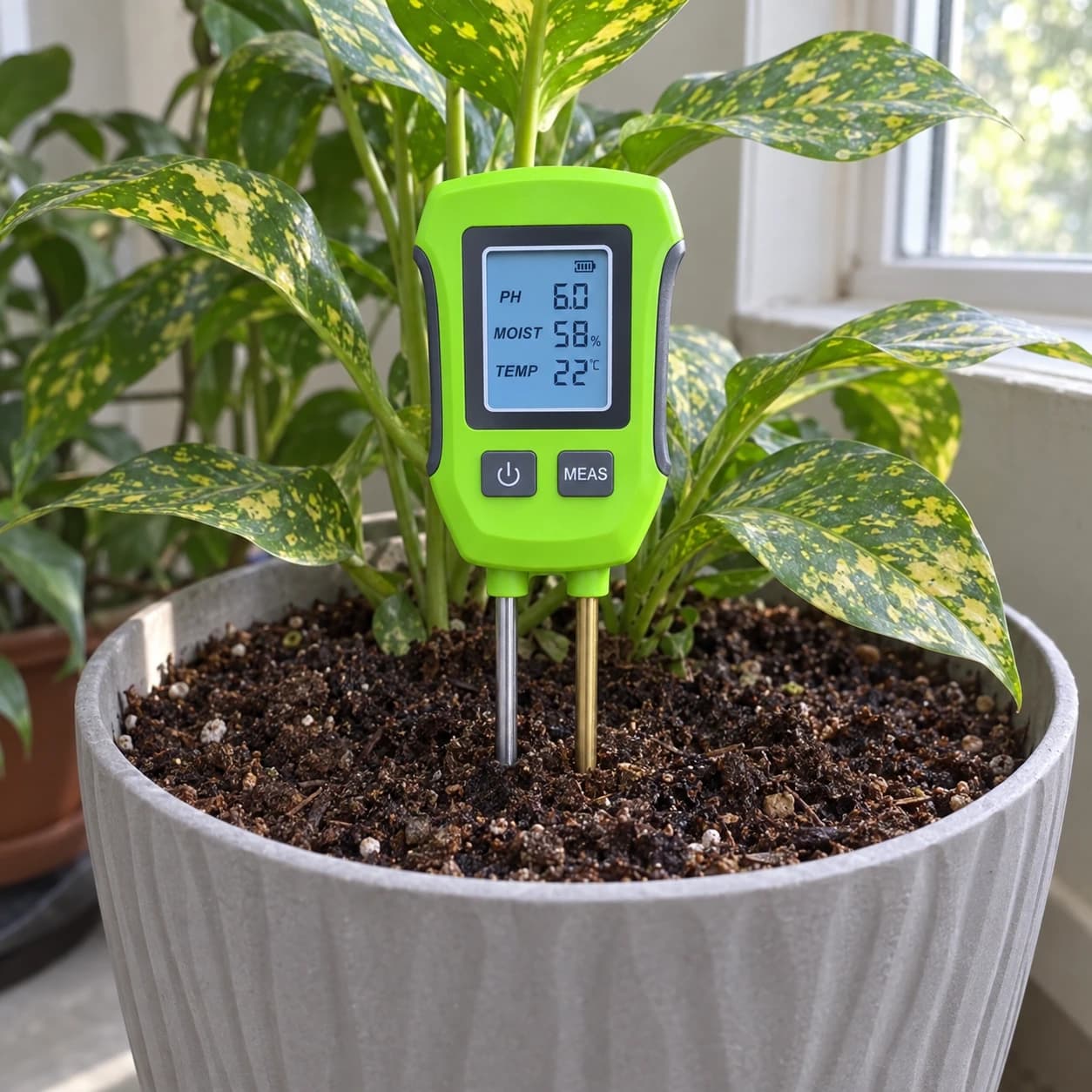 Mesure du sol dans un pot de plante