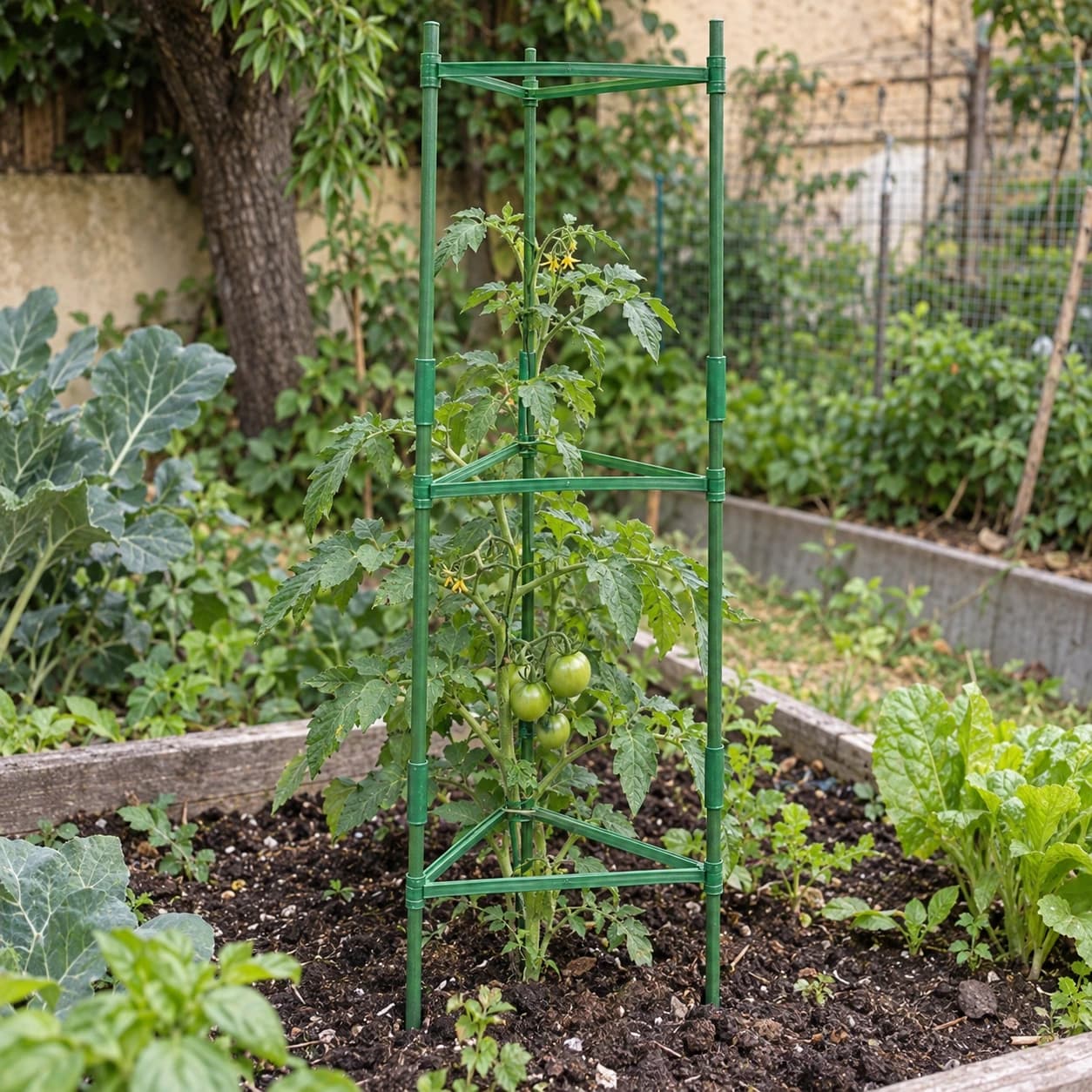 Tour installée autour d’un plant de tomate