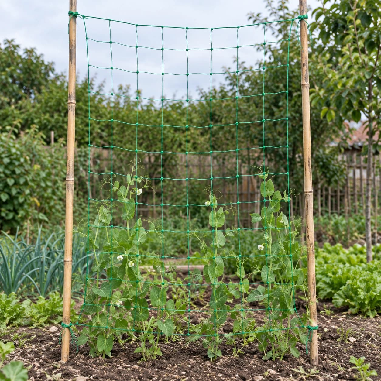 Filet tendu entre deux supports au potager