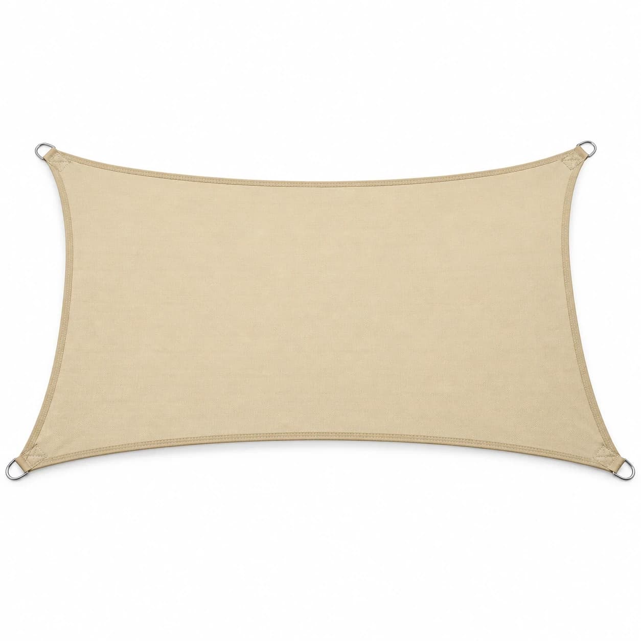 Voile d'ombrage terrasse 2x3 m en polyester jaune sable, tendue entre une façade et deux poteaux.