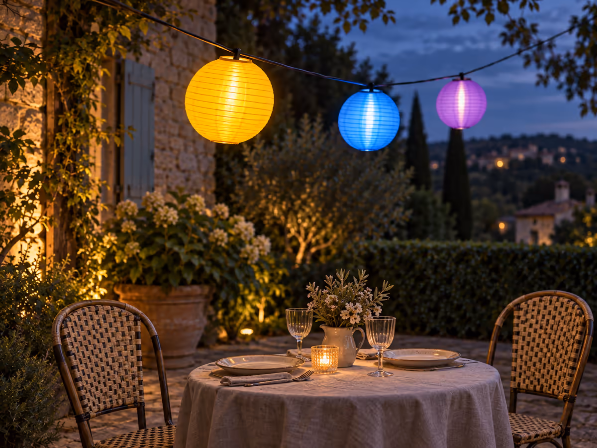Lanterne allumée au dessus d'une table