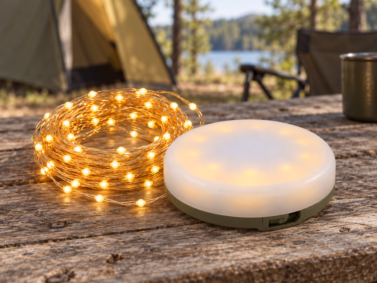 Boîtier de guirlande solaire de camping avec sa molette de rembobinage