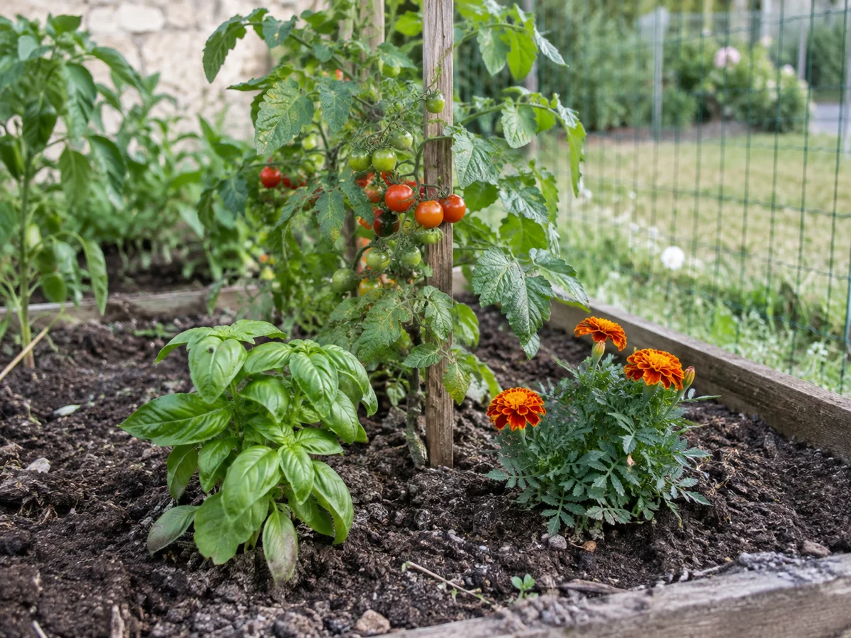 Tomate et basilic associés en jardinière
