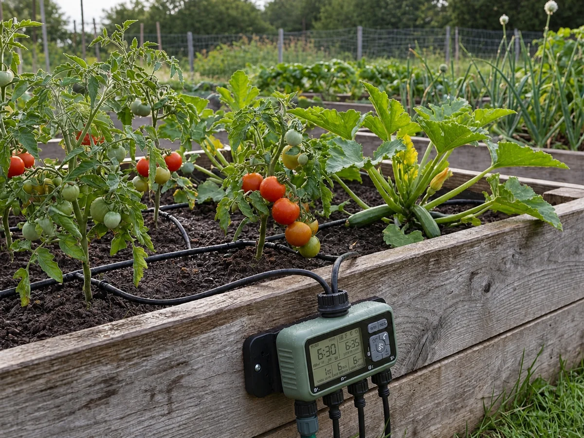 Jardin arrosé à l’aube par un programmateur