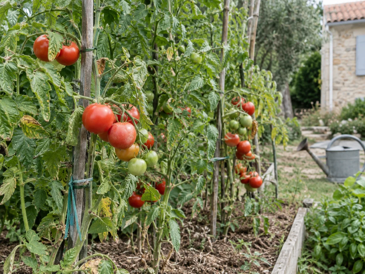 Grappes de tomates tuteurées